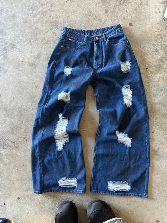 1 YR Statement Blue Distressed Denim