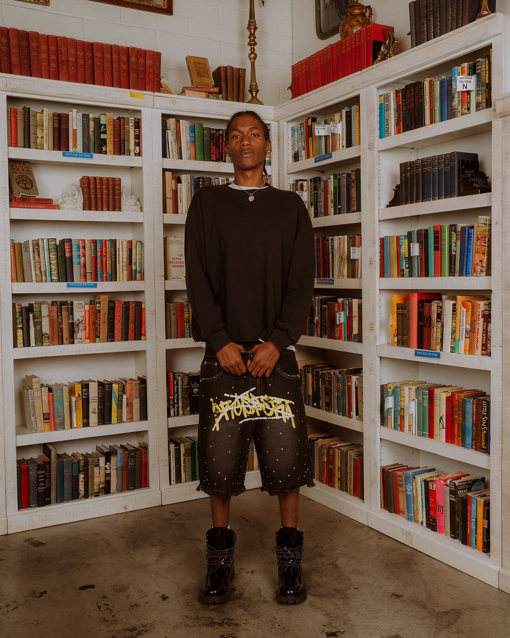 Black Prospera Yellow "Graffiti" Jorts