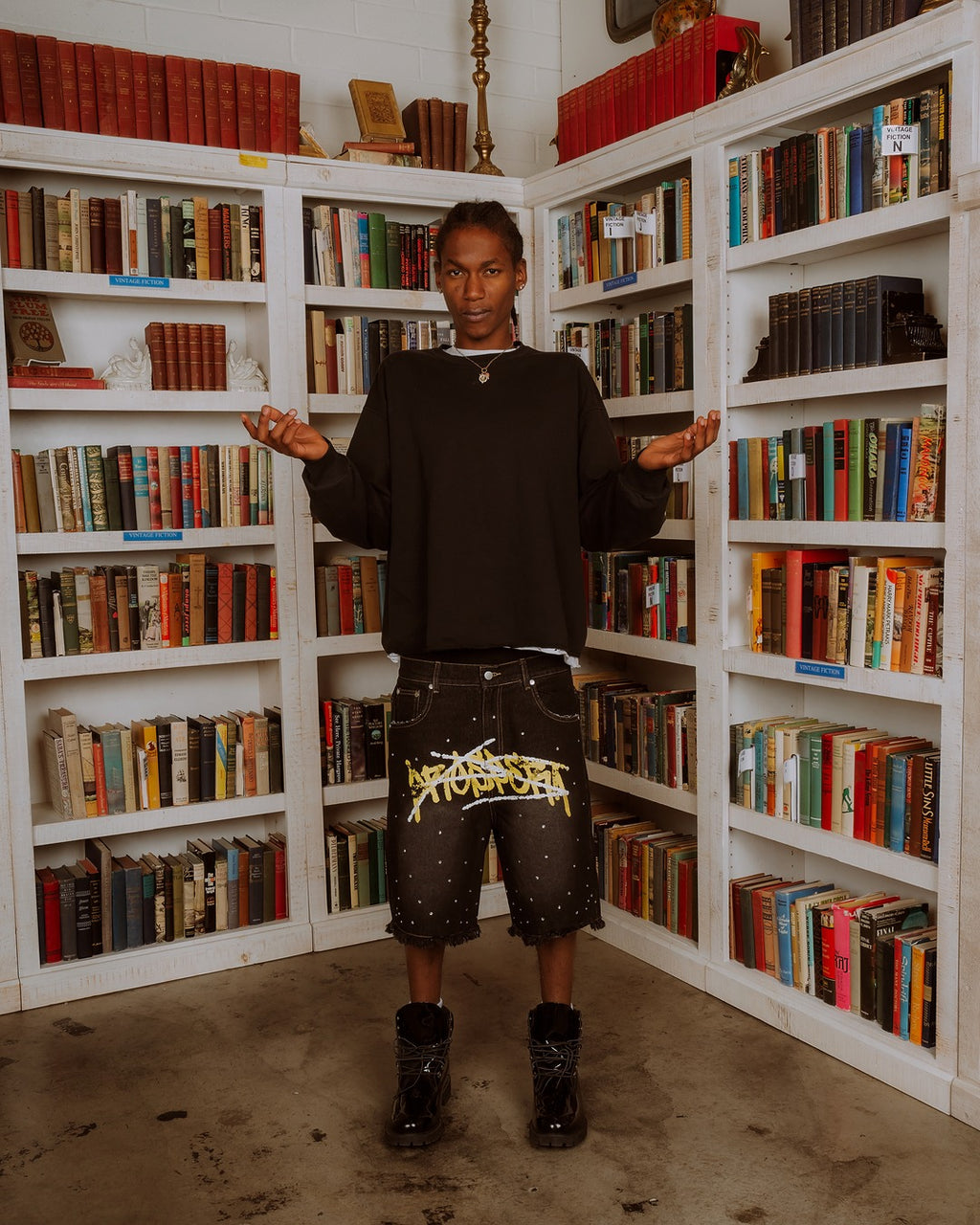 Black Prospera Yellow "Graffiti" Jorts