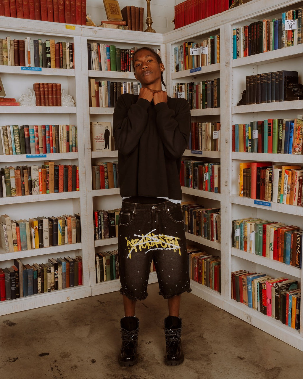 Black Prospera Yellow "Graffiti" Jorts