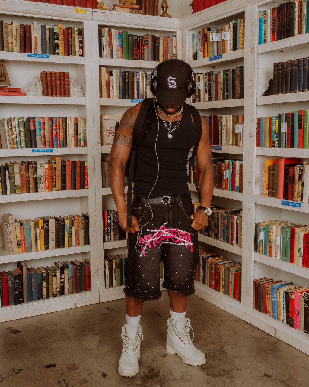 Black Prospera Pink "Graffiti" Jorts