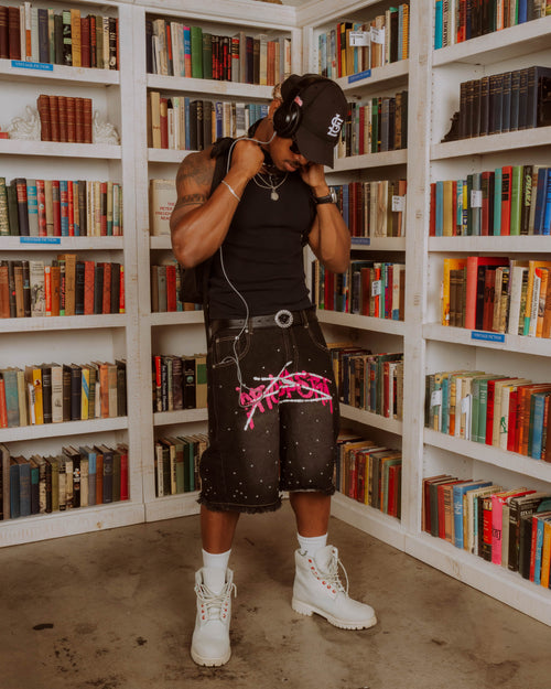 Black Prospera Pink "Graffiti" Jorts