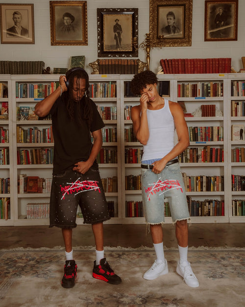 Black Prospera Red "Graffiti" Jorts