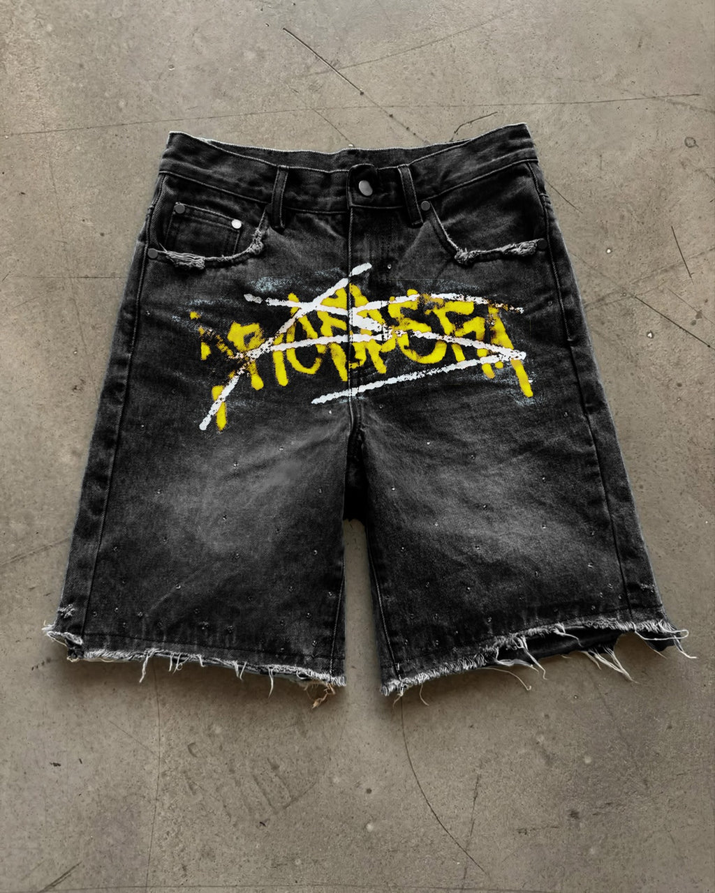 Black Prospera Yellow "Graffiti" Jorts